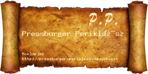 Pressburger Periklész névjegykártya